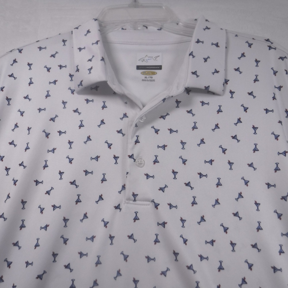 Greg Norman Play Dry Mens XL Golf‎ Polo White Martini Glass Print Shirt RN128492